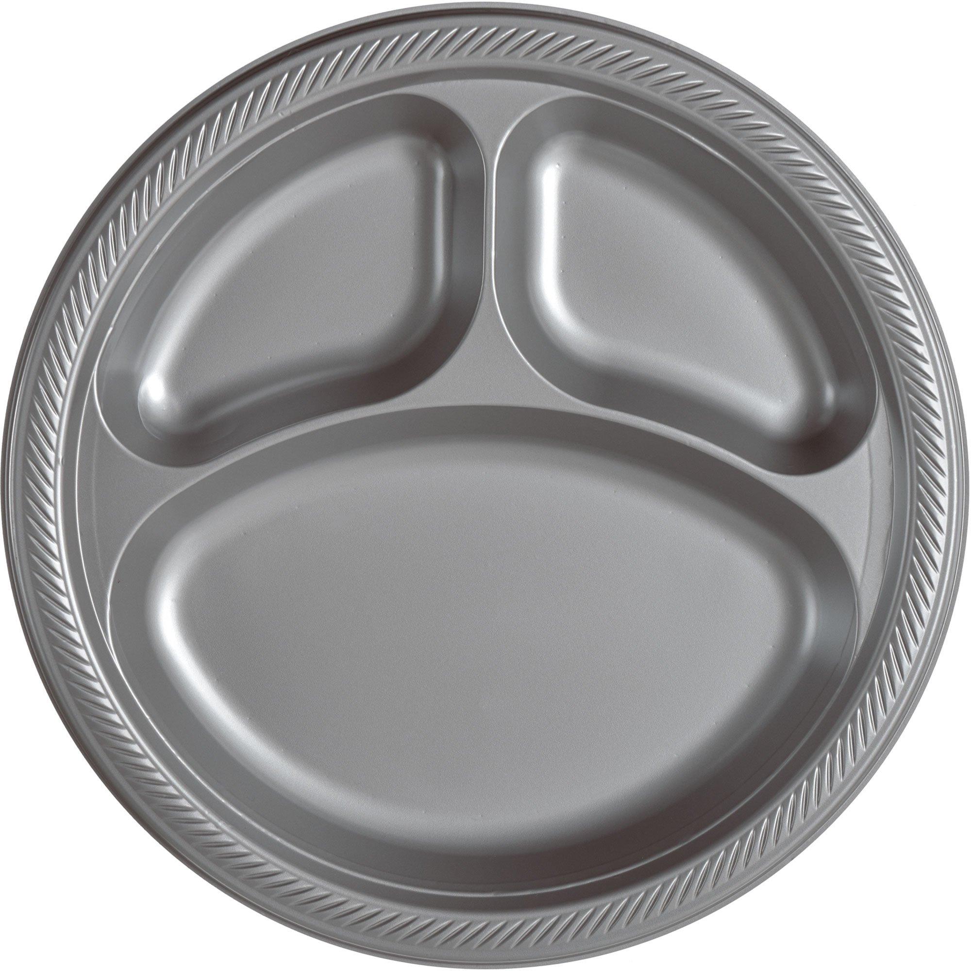 Silver Plastic Divided Dinner Plates 20ct Party City